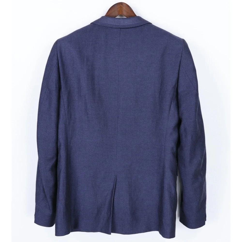 Ted Baker Blazer Sport Coat Size 3 (38) Blue Linen Cotton Purple Lining Popping
